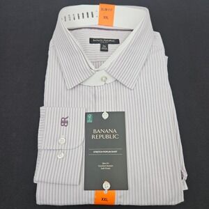 Banana Republic Mens Slim Fit Stretch Poplin Striped Dress Shirt XXL